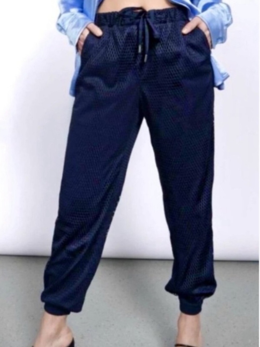 Wildfang the Empower Mesh Drawstring Pant in Navy Blue Medium